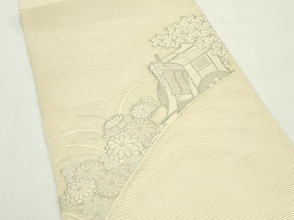 平和屋着物＊夏物　太鼓柄袋帯　絽綴れ　御所車菊楓文　銀糸　正絹　逸品　未使用　CABJ9145rv