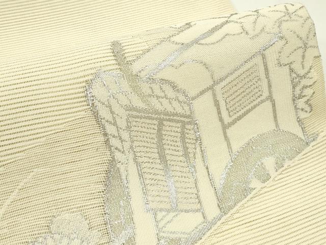 平和屋着物＊夏物　太鼓柄袋帯　絽綴れ　御所車菊楓文　銀糸　正絹　逸品　未使用　CABJ9145rv