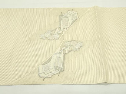平和屋着物＊夏物　太鼓柄袋帯　絽綴れ　御所車菊楓文　銀糸　正絹　逸品　未使用　CABJ9145rv