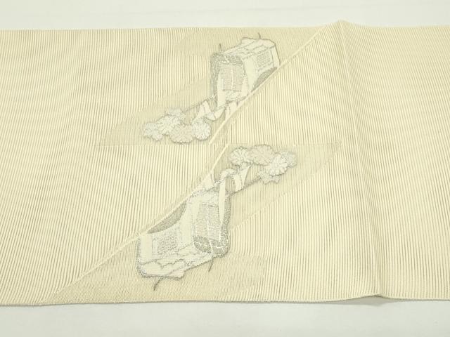 平和屋着物＊夏物　太鼓柄袋帯　絽綴れ　御所車菊楓文　銀糸　正絹　逸品　未使用　CABJ9145rv