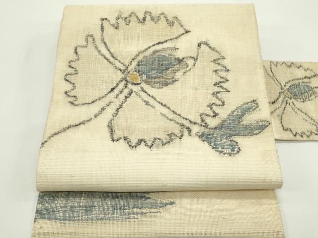 平和屋着物＊夏物　八寸名古屋帯　草花文　正絹　逸品　CABJ9146rv