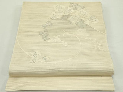 平和屋着物＊夏物　八寸名古屋帯　葡萄蔦の葉文　銀糸　正絹　逸品　CABJ9150rv