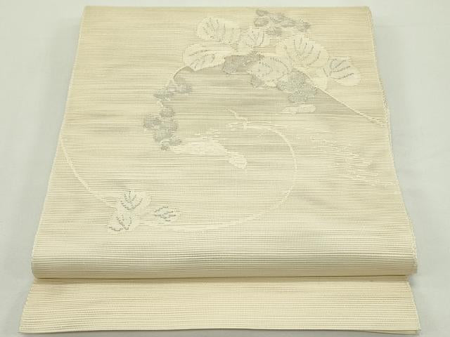 平和屋着物＊夏物　八寸名古屋帯　葡萄蔦の葉文　銀糸　正絹　逸品　CABJ9150rv