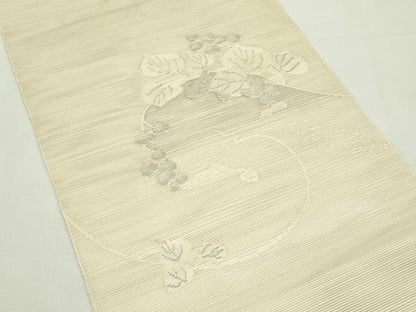 平和屋着物＊夏物　八寸名古屋帯　葡萄蔦の葉文　銀糸　正絹　逸品　CABJ9150rv