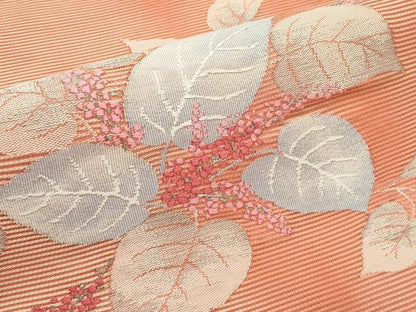 平和屋着物＊夏物　九寸名古屋帯　草花文　銀糸　正絹　逸品　CABJ9156rv