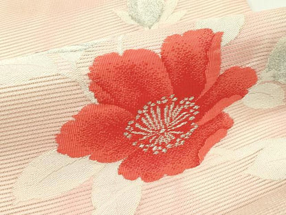 平和屋着物＊夏物　九寸名古屋帯　草花文　銀糸　正絹　逸品　CABJ9157rv