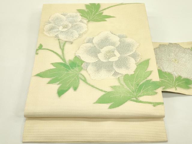 平和屋着物＊夏物　九寸名古屋帯　草花文　金銀糸　正絹　逸品　CABJ9159rv