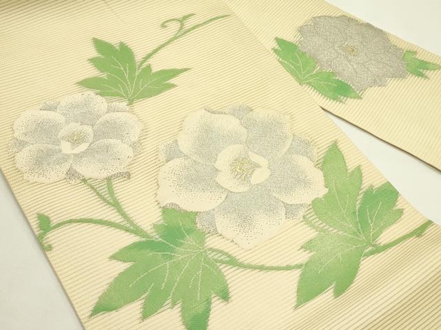 平和屋着物＊夏物　九寸名古屋帯　草花文　金銀糸　正絹　逸品　CABJ9159rv