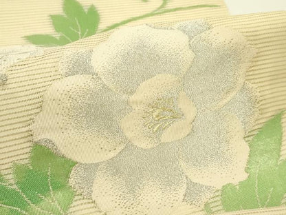 平和屋着物＊夏物　九寸名古屋帯　草花文　金銀糸　正絹　逸品　CABJ9159rv