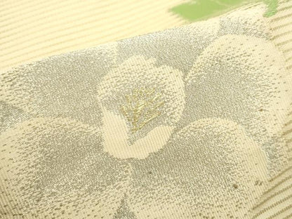 平和屋着物＊夏物　九寸名古屋帯　草花文　金銀糸　正絹　逸品　CABJ9159rv