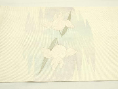 平和屋着物＊夏物　九寸開き名古屋帯　杜若　銀糸　正絹　逸品　CABJ9160rv