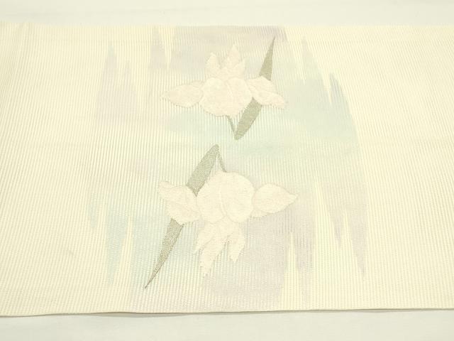 平和屋着物＊夏物　九寸開き名古屋帯　杜若　銀糸　正絹　逸品　CABJ9160rv