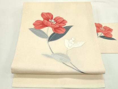 平和屋着物＊夏物　九寸名古屋帯　刺繍　草花文　銀糸　正絹　逸品　CABJ9162rv