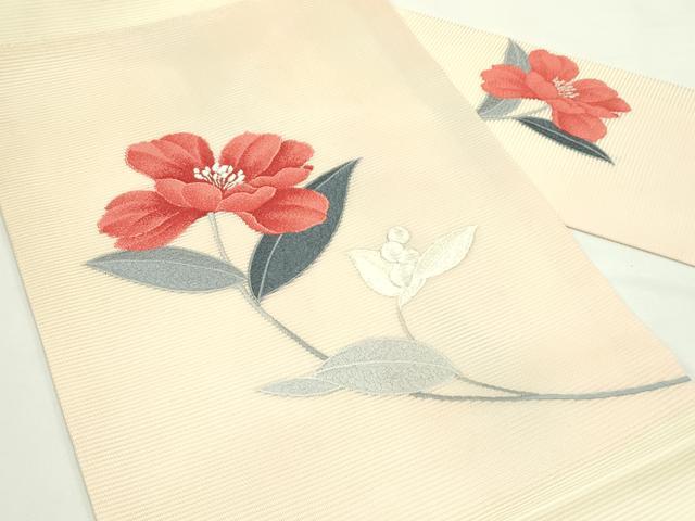平和屋着物＊夏物　九寸名古屋帯　刺繍　草花文　銀糸　正絹　逸品　CABJ9162rv