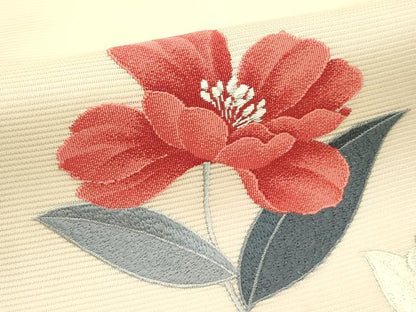 平和屋着物＊夏物　九寸名古屋帯　刺繍　草花文　銀糸　正絹　逸品　CABJ9162rv