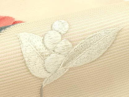 平和屋着物＊夏物　九寸名古屋帯　刺繍　草花文　銀糸　正絹　逸品　CABJ9162rv
