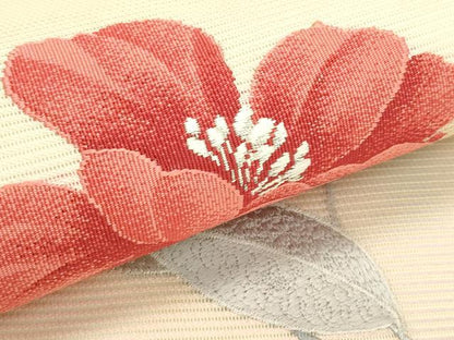 平和屋着物＊夏物　九寸名古屋帯　刺繍　草花文　銀糸　正絹　逸品　CABJ9162rv