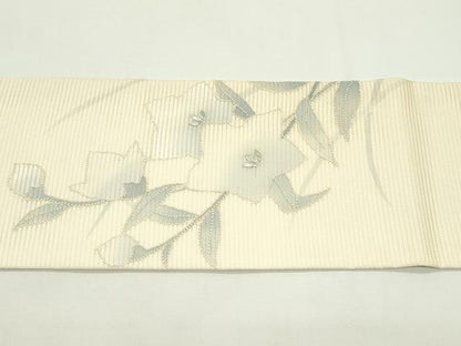 平和屋着物＊夏物　九寸名古屋帯　相良刺繍　桔梗　銀糸　正絹　逸品　CABJ9164rv