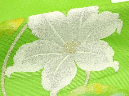 平和屋着物＊夏物　九寸名古屋帯　草花文　金銀糸　正絹　逸品　CABJ9165rv