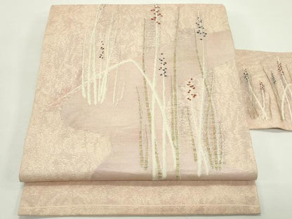 平和屋着物＊夏物　九寸名古屋帯　草木文　金銀糸　正絹　逸品　CABJ9166rv