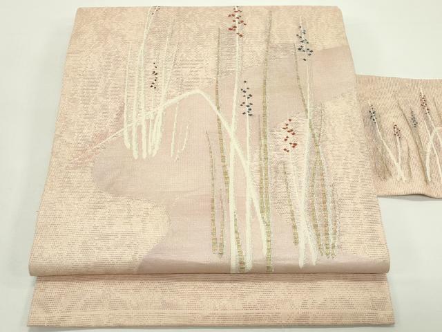 平和屋着物＊夏物　九寸名古屋帯　草木文　金銀糸　正絹　逸品　CABJ9166rv