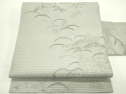 平和屋着物＊夏物　九寸名古屋帯　袋野つづれ　雪芝菊文　正絹　逸品　CABJ9167rv