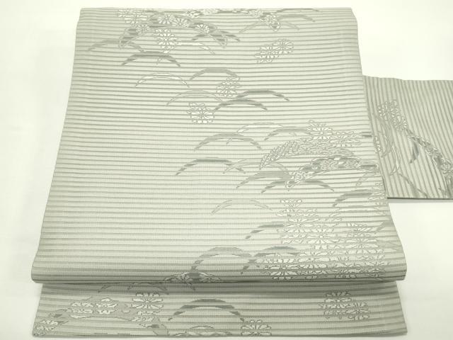 平和屋着物＊夏物　九寸名古屋帯　袋野つづれ　雪芝菊文　正絹　逸品　CABJ9167rv