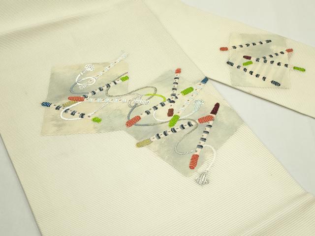 平和屋着物＊夏物　九寸名古屋帯　笛　金銀糸　正絹　逸品　CABJ9168rv