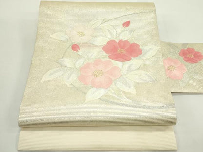 平和屋着物＊夏物　九寸名古屋帯　草花文　金銀糸　正絹　逸品　CABJ9169rv