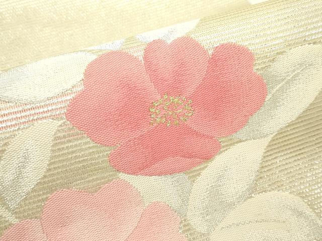 平和屋着物＊夏物　九寸名古屋帯　草花文　金銀糸　正絹　逸品　CABJ9169rv