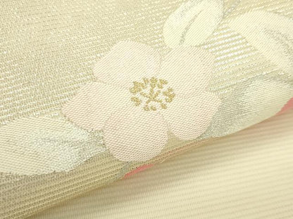 平和屋着物＊夏物　九寸名古屋帯　草花文　金銀糸　正絹　逸品　CABJ9169rv