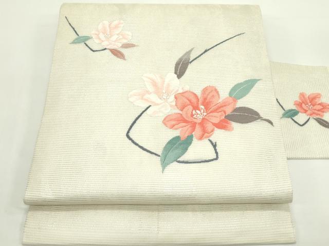 平和屋着物＊夏物　九寸名古屋帯　枝花文　銀糸　正絹　逸品　CABJ9170rv