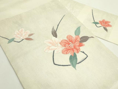 平和屋着物＊夏物　九寸名古屋帯　枝花文　銀糸　正絹　逸品　CABJ9170rv