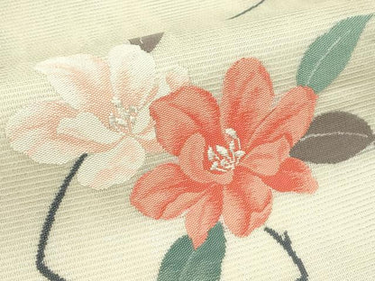 平和屋着物＊夏物　九寸名古屋帯　枝花文　銀糸　正絹　逸品　CABJ9170rv