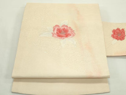 平和屋着物＊夏物　九寸名古屋帯　草花文　銀糸　正絹　逸品　CABJ9175rv