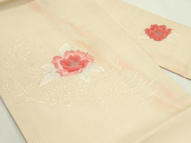 平和屋着物＊夏物　九寸名古屋帯　草花文　銀糸　正絹　逸品　CABJ9175rv