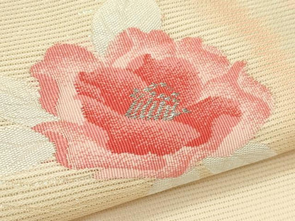 平和屋着物＊夏物　九寸名古屋帯　草花文　銀糸　正絹　逸品　CABJ9175rv