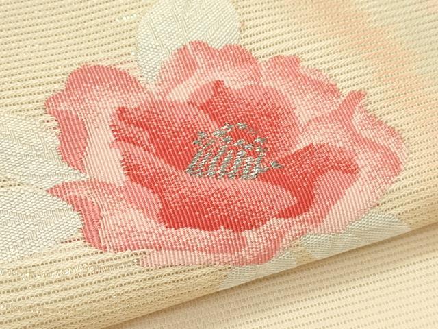 平和屋着物＊夏物　九寸名古屋帯　草花文　銀糸　正絹　逸品　CABJ9175rv