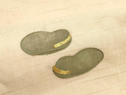 平和屋着物＊夏物　九寸名古屋帯　駒刺繍　成り物　茄子　そら豆　麻　逸品　CABJ9176rv