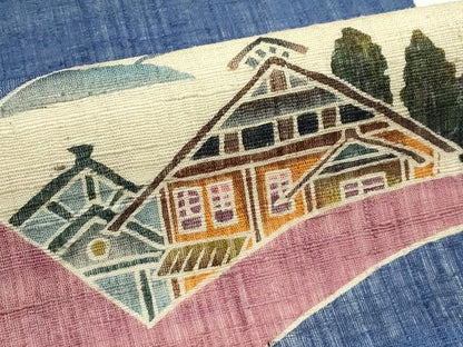 平和屋着物＊夏物　九寸名古屋帯　作家物　紬地　風景文　正絹　逸品　未使用　CABJ9178rv