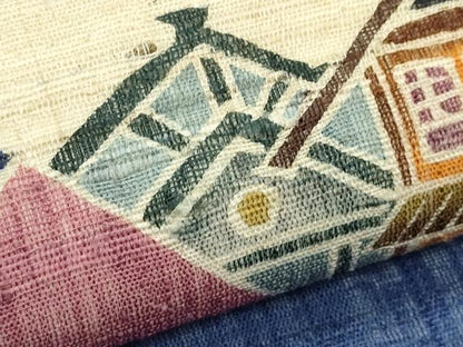 平和屋着物＊夏物　九寸名古屋帯　作家物　紬地　風景文　正絹　逸品　未使用　CABJ9178rv
