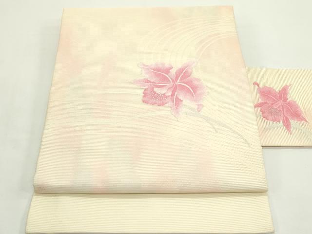 平和屋着物＊夏物　九寸名古屋帯　草花文　銀糸　正絹　逸品　未使用　CABJ9179rv