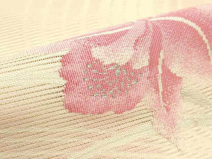 平和屋着物＊夏物　九寸名古屋帯　草花文　銀糸　正絹　逸品　未使用　CABJ9179rv