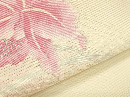 平和屋着物＊夏物　九寸名古屋帯　草花文　銀糸　正絹　逸品　未使用　CABJ9179rv