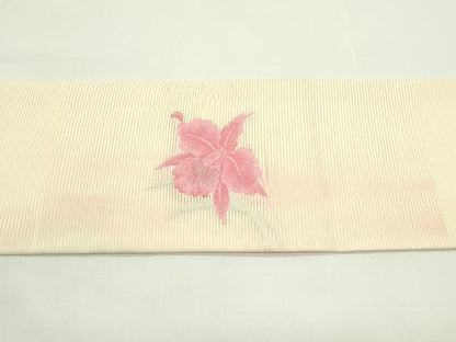 平和屋着物＊夏物　九寸名古屋帯　草花文　銀糸　正絹　逸品　未使用　CABJ9179rv