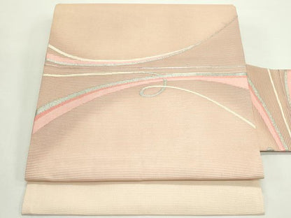 平和屋着物＊夏物　九寸名古屋帯　抽象文　銀糸　正絹　逸品　CABJ9180rv