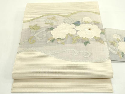 平和屋着物＊夏物　八寸名古屋帯　絽綴れ　楓　牡丹　金銀糸　正絹　逸品　CABJ9181rv