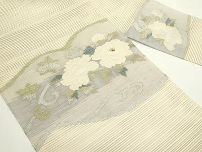 平和屋着物＊夏物　八寸名古屋帯　絽綴れ　楓　牡丹　金銀糸　正絹　逸品　CABJ9181rv