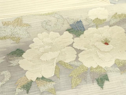平和屋着物＊夏物　八寸名古屋帯　絽綴れ　楓　牡丹　金銀糸　正絹　逸品　CABJ9181rv