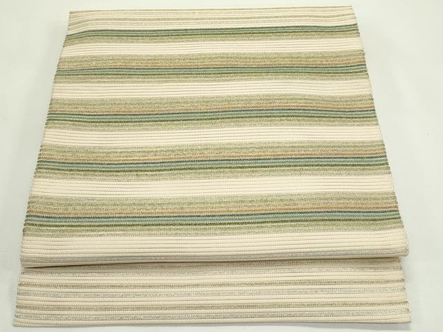 平和屋着物＊夏物　八寸名古屋帯　絽綴れ　横段文　金銀糸　正絹　逸品　CABJ9182rv